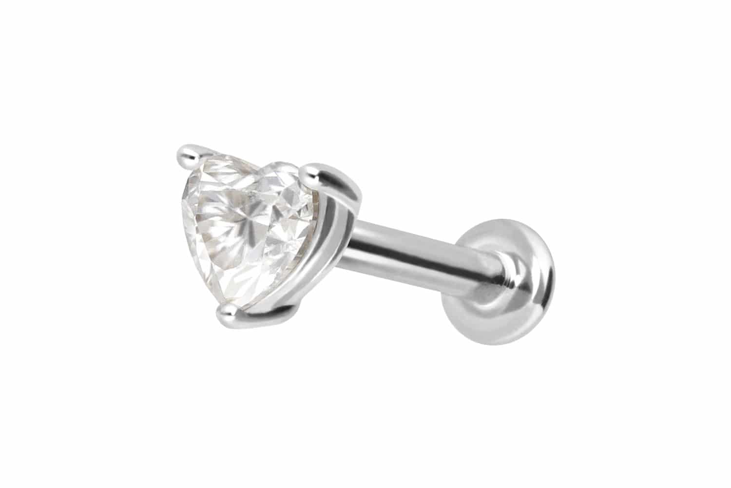 14 Karat Gold Labret Piercing mit Innengewinde MOISSANIT-HERZ